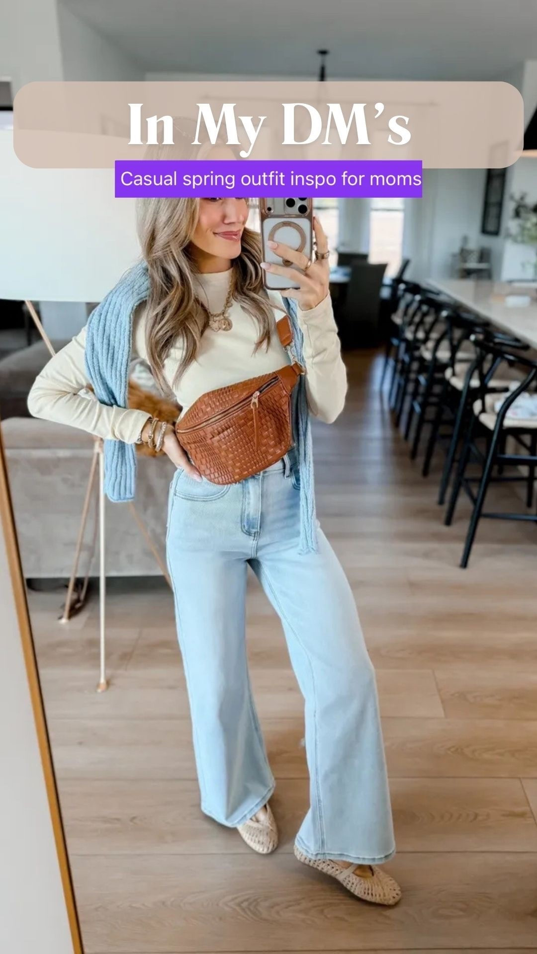 Here’s a casual spring outfit idea for Mom’s on the go! When it’s still a bit chilly outside and you wanna wear a long sleeve. It’s also so cute and chic to throw a sweater over your shoulders that you can use later to throw on.

This cute Crossbody bag is perfect for carrying your keys, wallet and whatever else you need while keeping your hands for you to grocery shop or whatever else you’re doing!

#LTKPetite #LTKgrwm #LTKmomlife