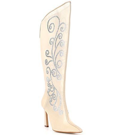 Gianni Bini Audrina Clear Mesh Rhinestone Tall Boots - 12 | Dillard's