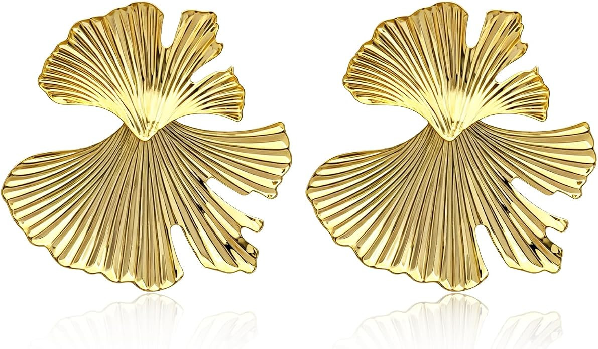 Chunky Gold Earrings for Women 14K Gold Plated Leaf Drop Dangle Earrings | Amazon (US)