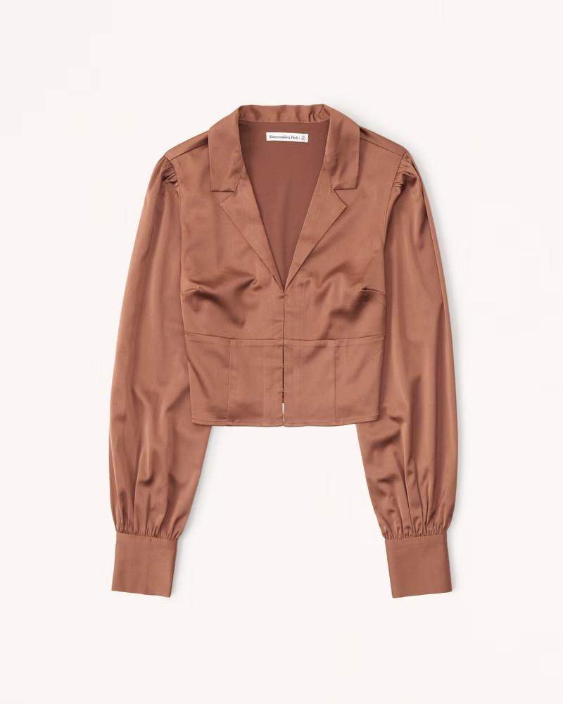 Long-Sleeve Satin Hook-and-Eye Shirt | Abercrombie & Fitch (US)