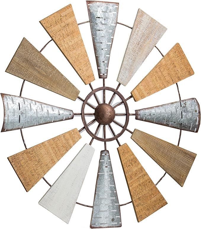 American Art Decor Wood and Metal Windmill Wall Art Farmhouse Wall Decor | Amazon (US)