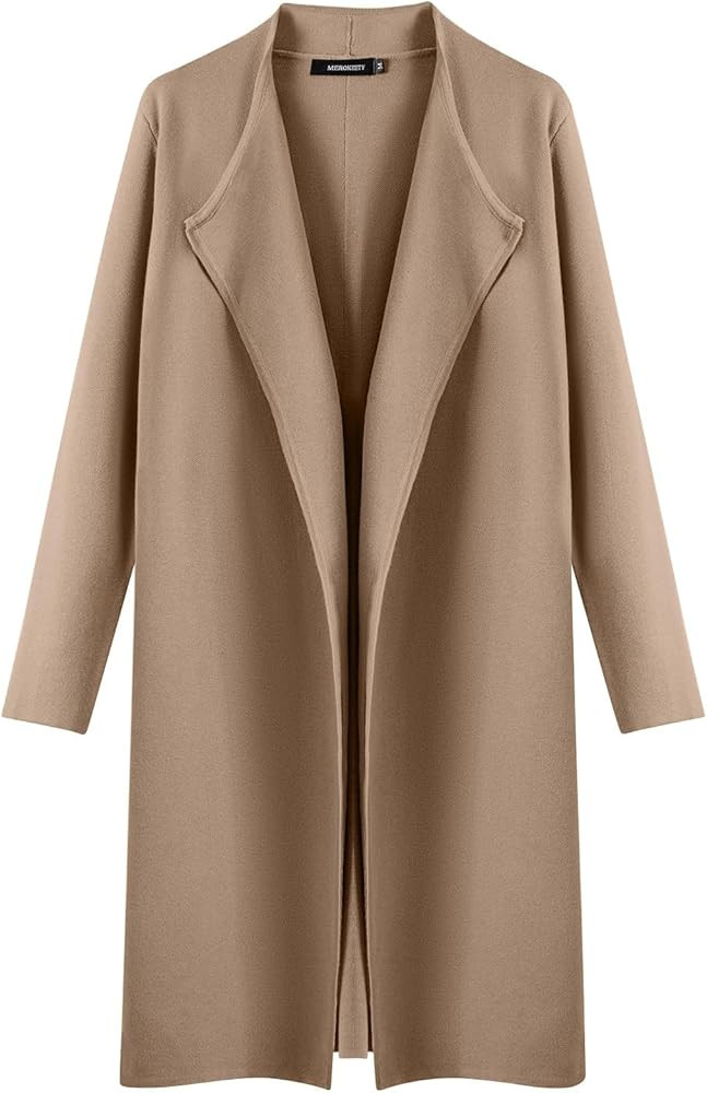 MEROKEETY Women's 2023 Long Sleeve Cardigan Sweaters Lapel Open Front Casual Knit Coatigan Jacket... | Amazon (US)