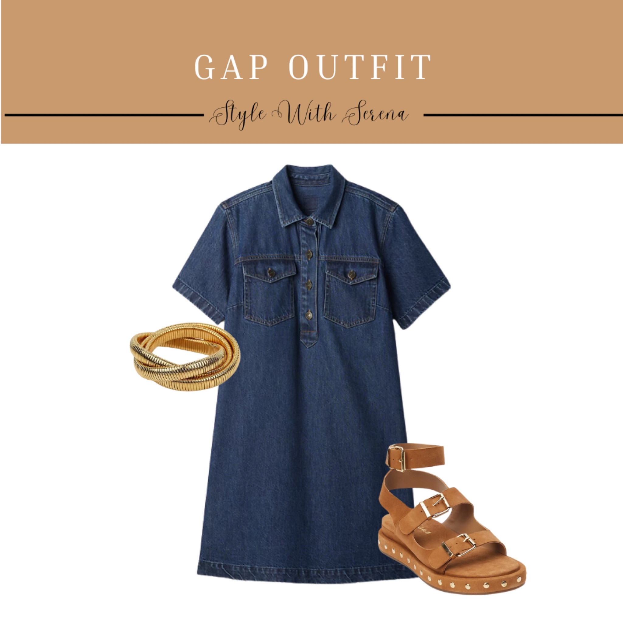 Gap outfit, denim dress, sandals, bracelet, teacher outfit 

#LTKOver40 #LTKFindsUnder50 #LTKStyleTip