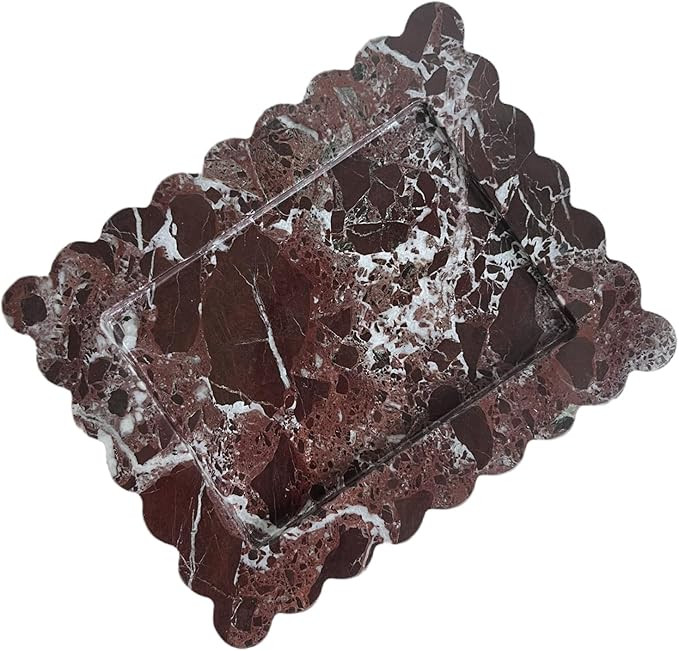 Natural Rectangle Travertine Tray, Scalloped Edge Marble Tray, Handmade Decorative Tray, Nightsta... | Amazon (US)