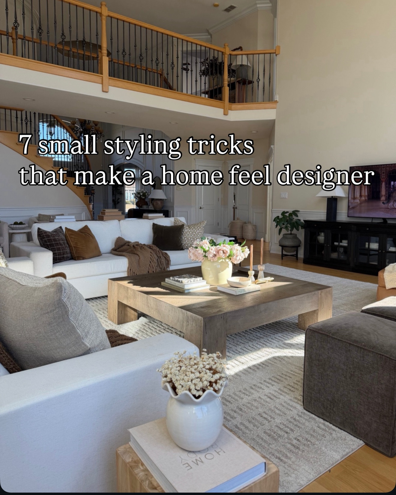 Sharing a few small styling tricks I use around our home that instantly make a space feel more finished and layered.

• using fewer, fuller stems in vases
• leaning artwork instead of always hanging it
• adding a slim floor lamp beside sectional corners
• sizing up pillow inserts for that full look
• layering coffee table decor on books

Most of the pieces you see here are from Amazon and a few favorites I use all the time. I linked everything here 🤍 

#LTKSaleAlert #LTKHome