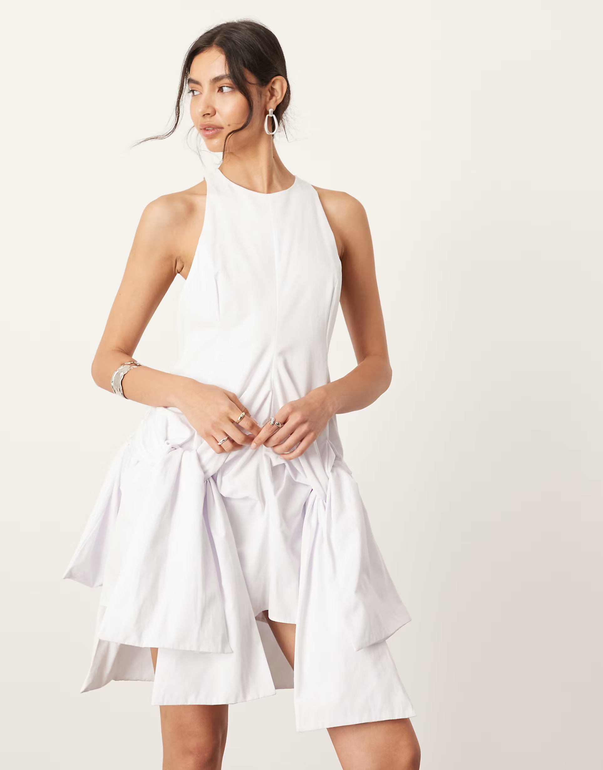 ASOS EDITION racer neck drop waist mini dress with knot detail skirt in white | ASOS (Global)