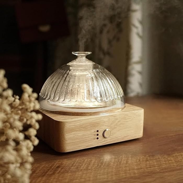 Glass Dome Essential Oil Diffuser with Glass Reservoir & Wood Base-No Plastic, 200ml Ultrasonic D... | Amazon (US)