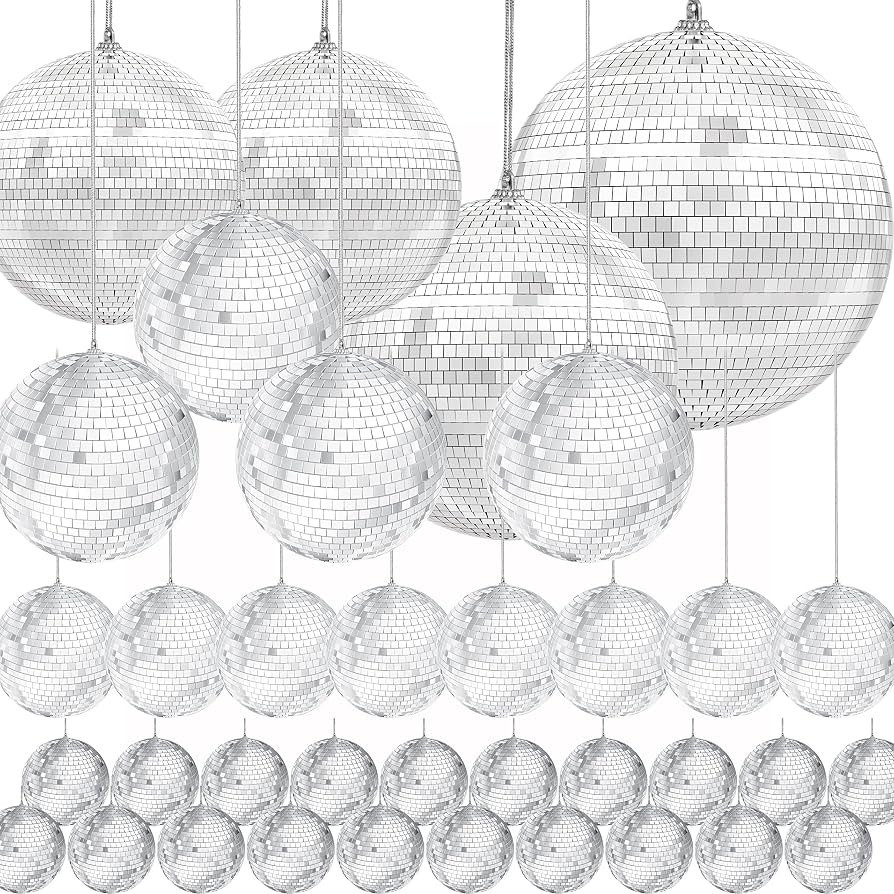 The Dreidel Company Mirror Disco Ball 36-Pack Variety, Silver Hanging Ball with Attached String f... | Amazon (US)