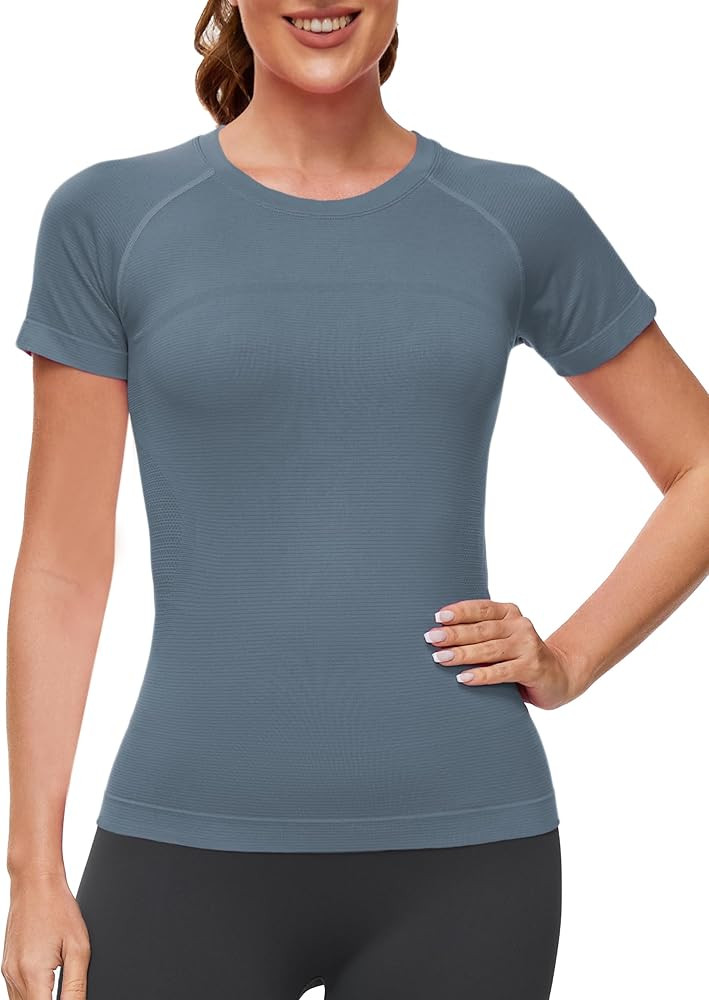MathCat Workout Shirts for Women Short Sleeve Seamless Yoga Athletic Tees Sports Breathable Gym A... | Amazon (US)