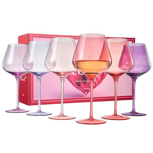Khen Colors of Love Crystal Pink & Red Wine Glasses Set – 6 Elegant Italian Style Tall Stemmed 24oz Glassware for Everyday, Anniversaries, Weddings, Gifts for Wife, Friends. | Amazon (US)