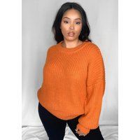 Plus Size Orange Chunky Crew Neck Knit Sweater | Missguided (US & CA)