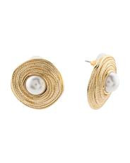 Gold Spiral Wrap Faux Pearl Center Button Earrings | New Arrivals | TJ Maxx