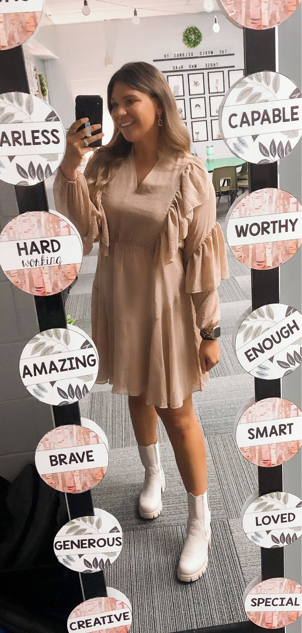 Teacher OOTD - in love with this dress! It would be perfect for Nashville! I’m wearing my usual size - small. 

These Chelsea boots run tts and are very comfortable. Such an affordable price point  

#LTKshoecrush #LTKSeasonal #LTKunder50