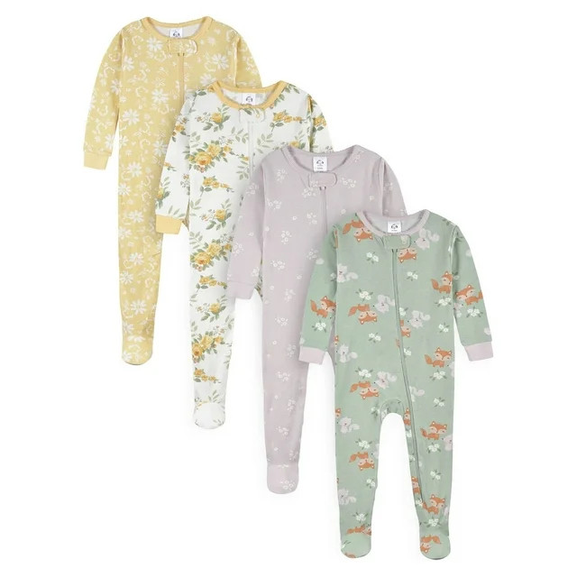 Gerber Baby & Toddler Neutral Snug Fit Footed Cotton Pajamas, 4-Pack, Sizes 0/3 Months-5T | Walmart (US)