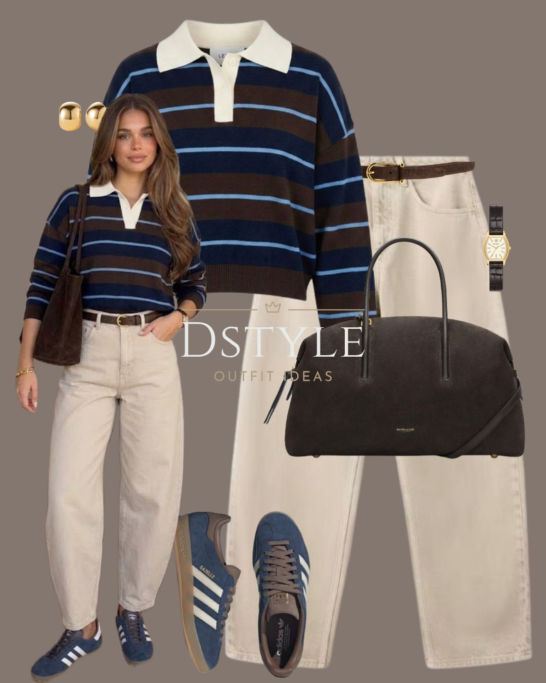 Preppy vintage aesthetic 💙 Collared rugby knit paired with ecru denim and navy Gazelles. 
#PreppyStyle #RugbySweater #FallFashion

#LTKootd