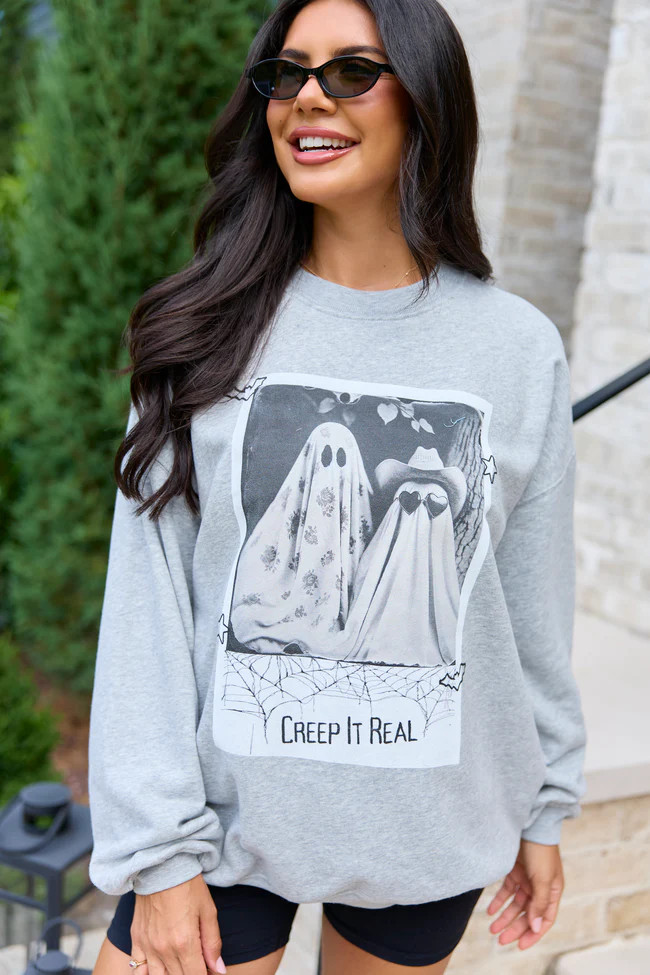 Creep It Real Light Grey Graphic Sweatshirt | Pink Lily