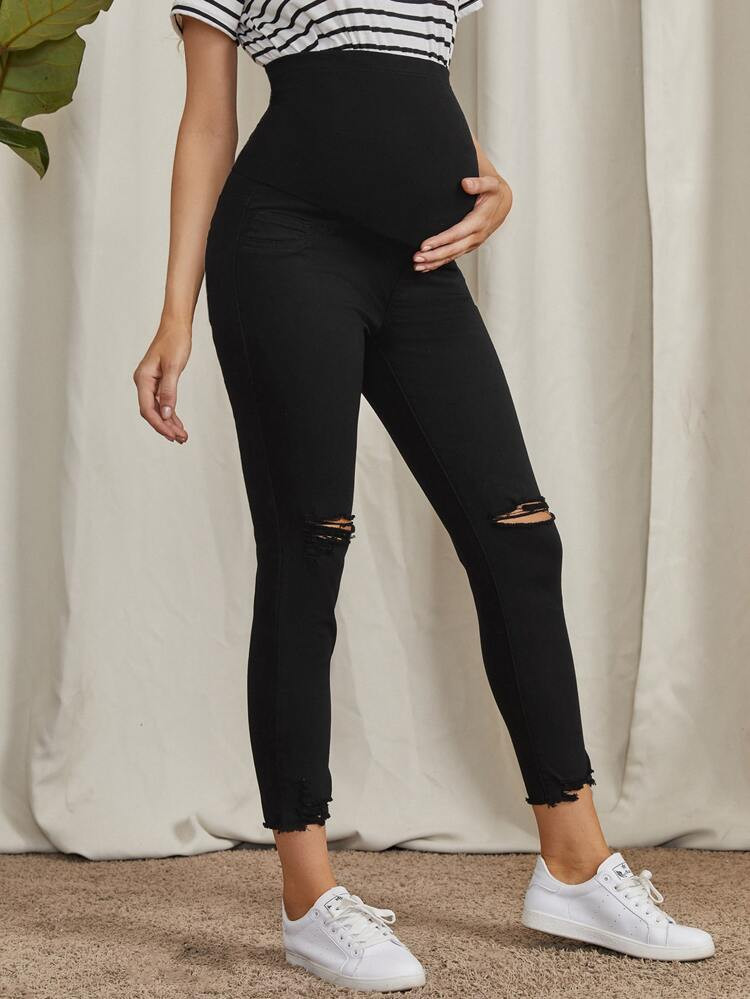 Maternity Ripped Detail Skinny Jeans | SHEIN