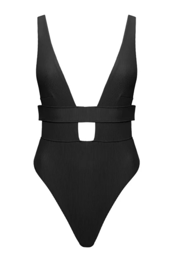 Lucerne Plunge Swimsuit - Black | Chérie Amour