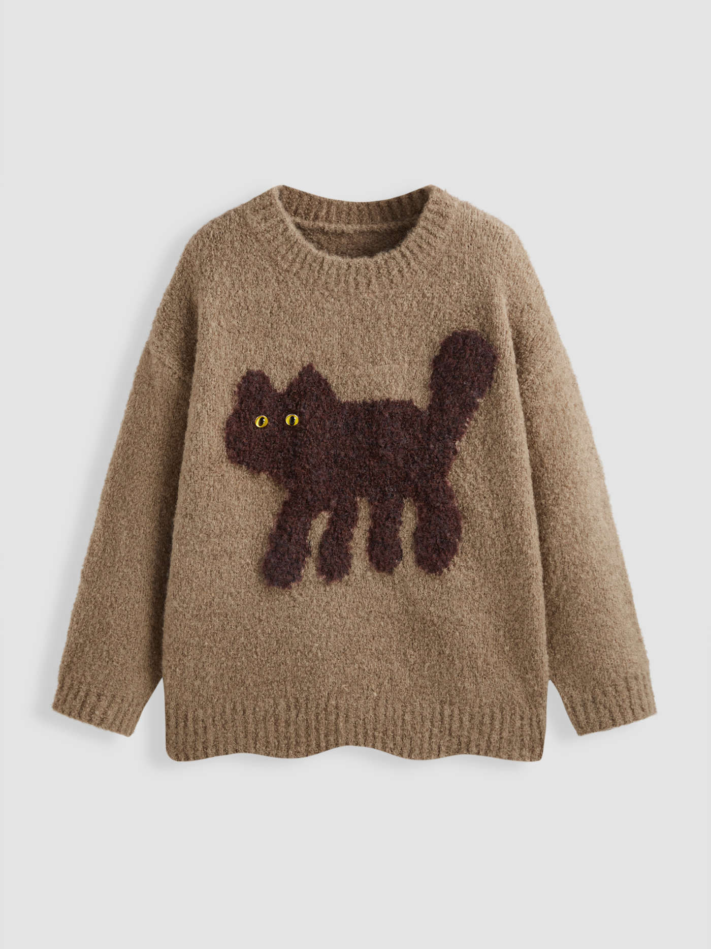 Fall Sweater Knit Fabric Wool-blend Round Neckline Cat Knitted Long Sleeve Sweater For School Dai... | Cider