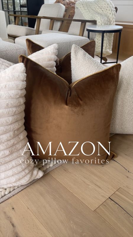 HOME \ 3 of my favorite affordable Amazon pillow covers: faux fur ($25) boucle ($34) and velvet ($17)!👌🏻 All stuffed with THE best fluffy insert - also an Amazon find! Always size UP in your insert to get the most volume🙌🏻 All of these covers are 24”x24” with a 26”x26” insert!

Living room
Bedroom decor 

#LTKfindsunder50 #LTKhome #LTKVideo