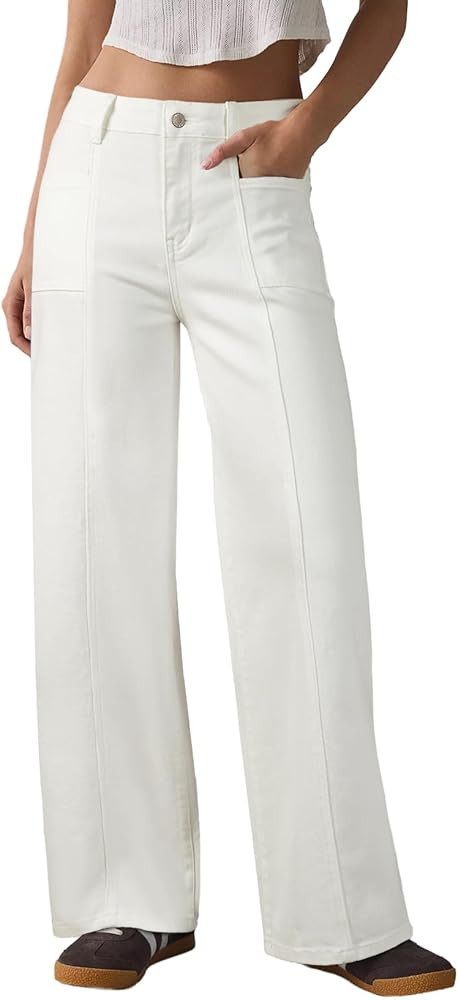 Sidefeel Womens Wide Leg Jeans High Waisted Stretchy Straight Leg Baggy Denim Pants | Amazon (US)