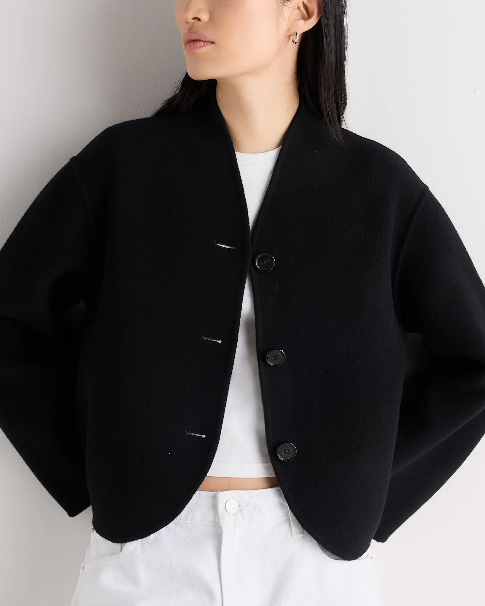 Double-Faced Merino Wool Collarless Cropped Jacket | Quince
