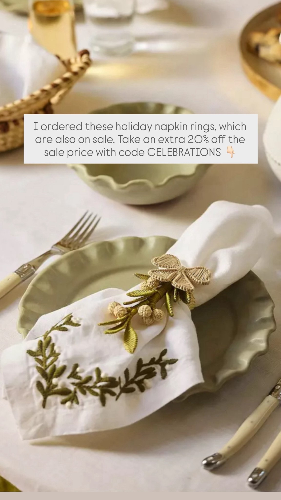 I ordered these Serena & Lily holiday napkin rings, which are also on sale. Take an extra 20% off the sale price with code CELEBRATIONS 👇🏻

#LTKHome #LTKSaleAlert #LTKHoliday