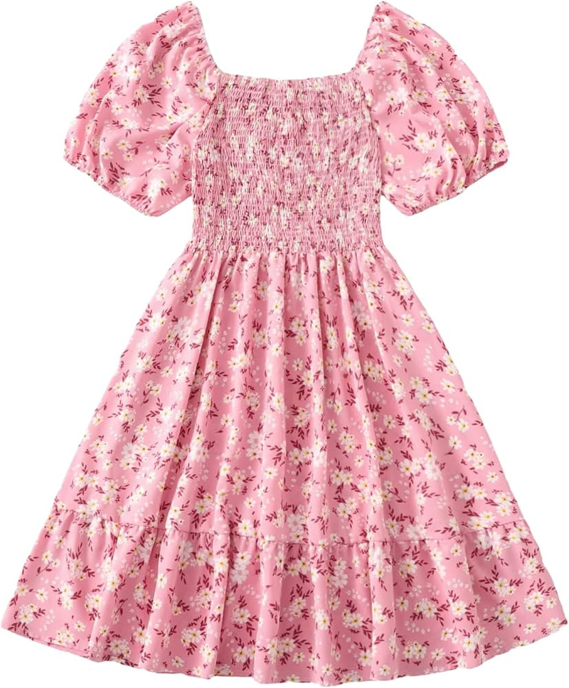 WDIRARA Women's Square Neck Flounce Short Sleeve Shirred Ruffle Hem Dress | Amazon (US)