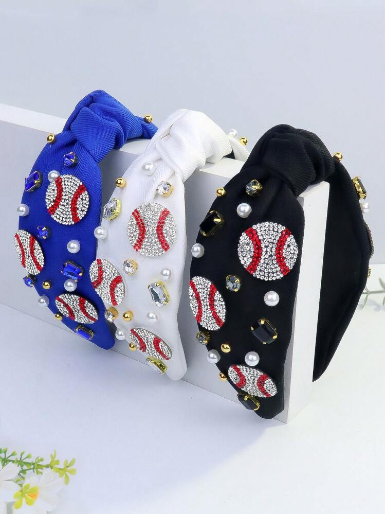 1pc Women's Rhinestone Baseball Party Cute Polyester Fabric Knotted Headband, Hair Band, Makeup, ... | SHEIN