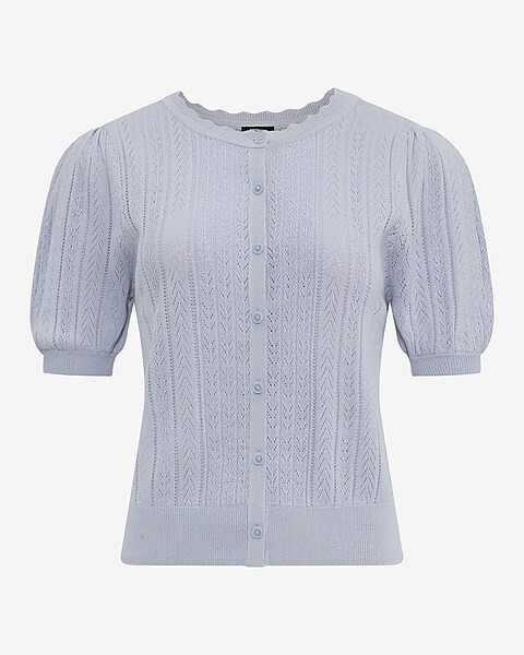 Pointelle Crew Neck Short Sleeve Cardigan | Express