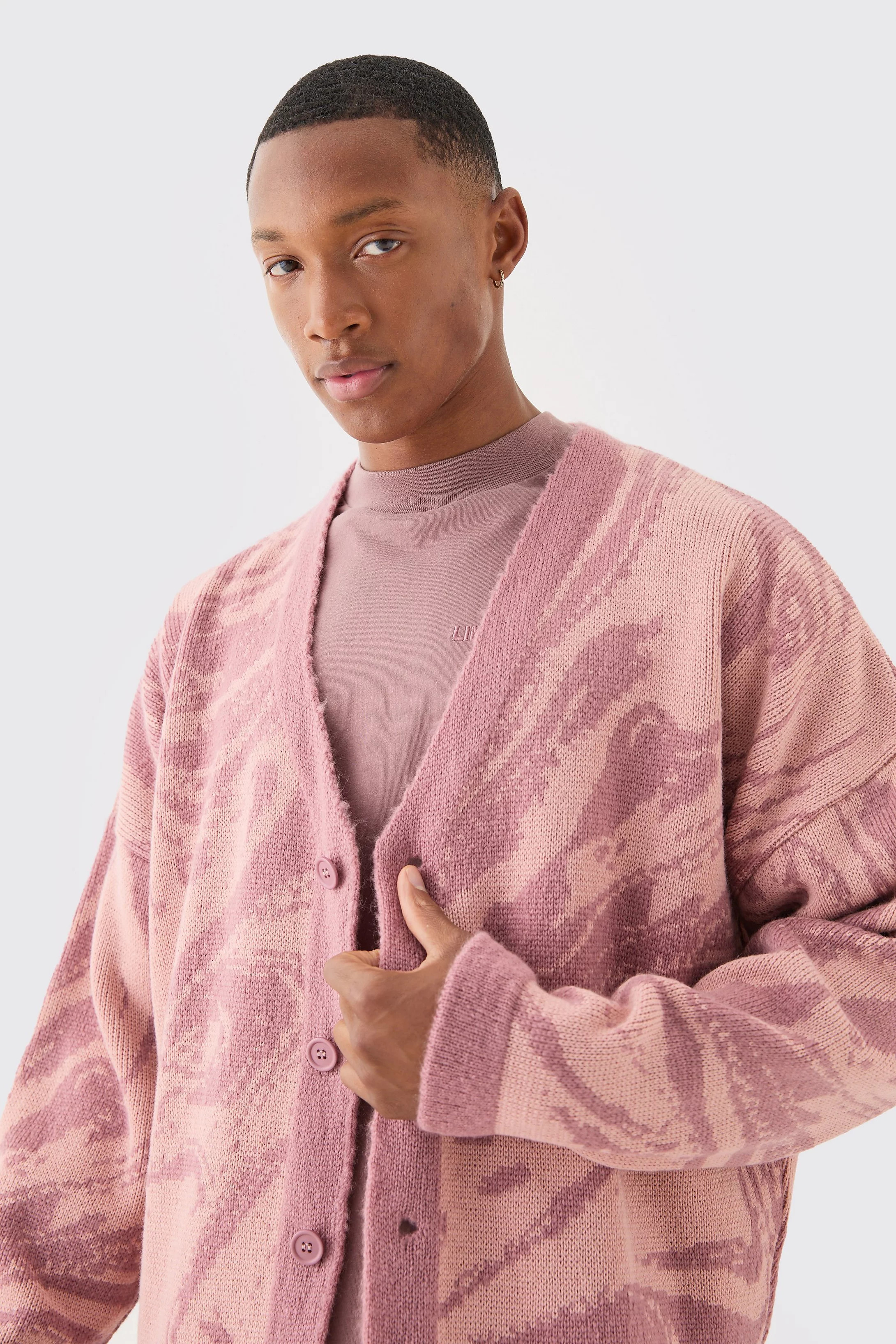 Boxy Oversized Brushed Abstract All Over Cardigan | boohooMAN (US & Canada)