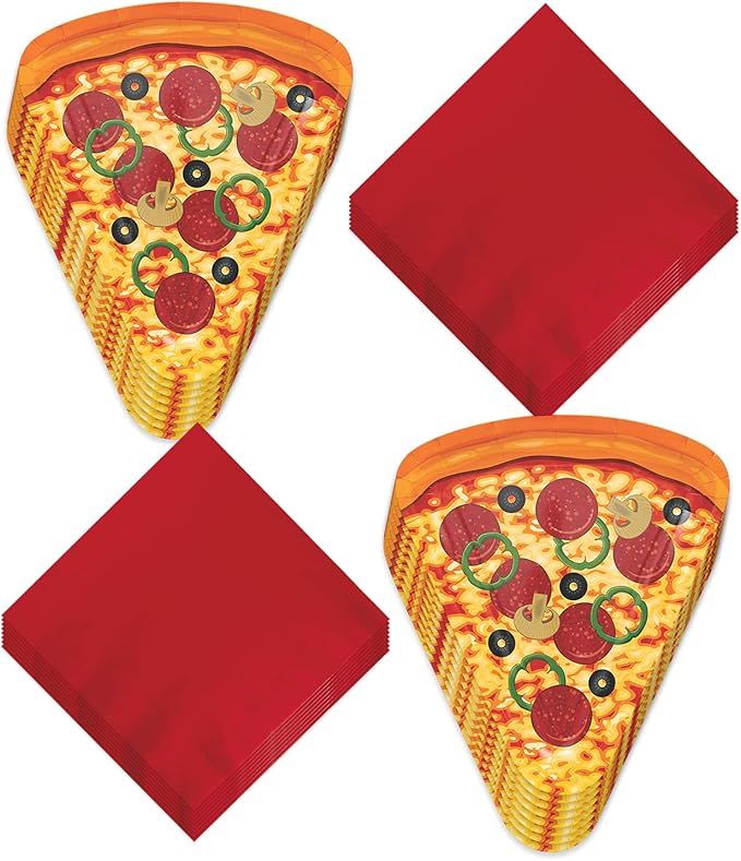 Pizza Party Supplies - Pizza Slice Shaped Dinner Plates & Pizzeria Luncheon Napkins (Serves 16) | Amazon (US)