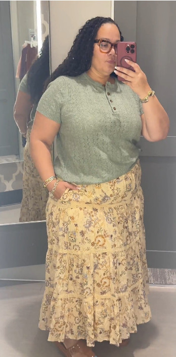 Love this easy fall combo 🤎 The green top and floral skirt work so well together.

#FallOutfit #FallStyle #MidiSkirt #EverydayStyle 

 #LTKgrwm #LTKootd #LTKU
