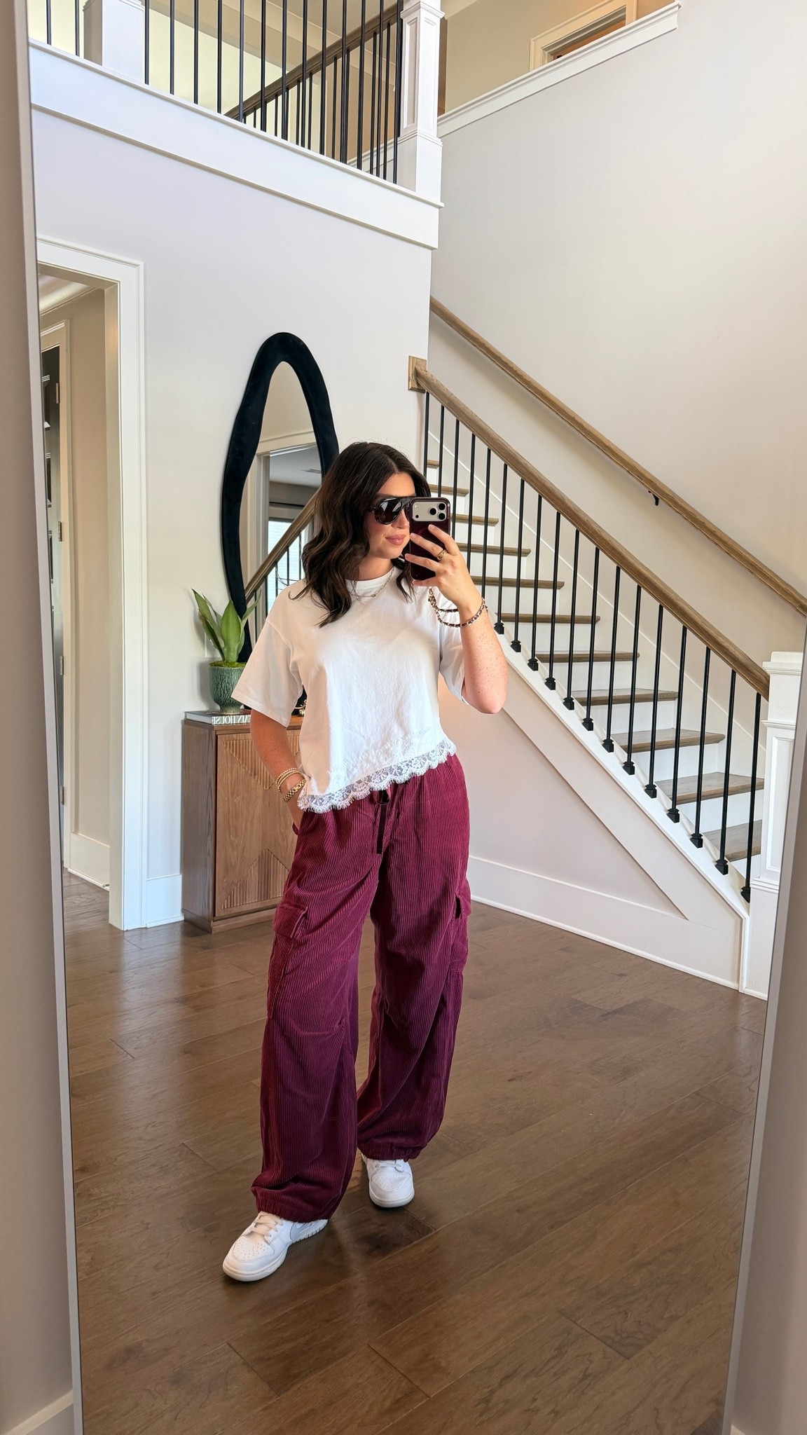 casual mom outfit - loveee these corduroy cargo pants in burgundy (currently on sale with code AEFALL30) 

size small pants & tee

#LTKootd #LTKmomlife #LTKSaleAlert