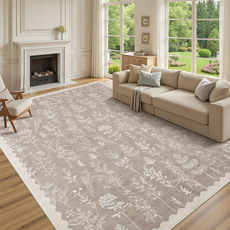 Colorful Floral Machine Washable Rug for Living Room Low Pile Foldable Thin Non Slip Carpet Stain... | Wayfair North America