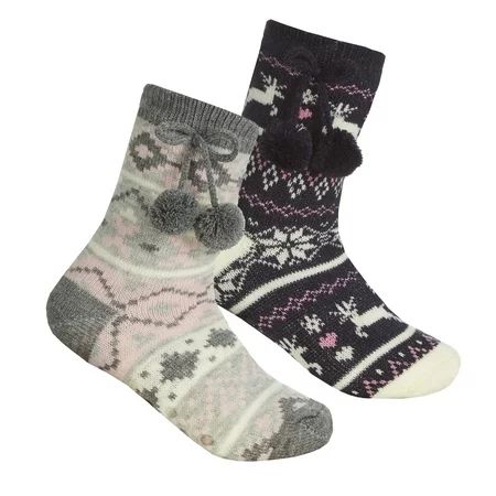 Girls 2 Pairs of Fairisle Slipper Socks With Full Soft Sherpa Fleece Lining | Walmart (US)