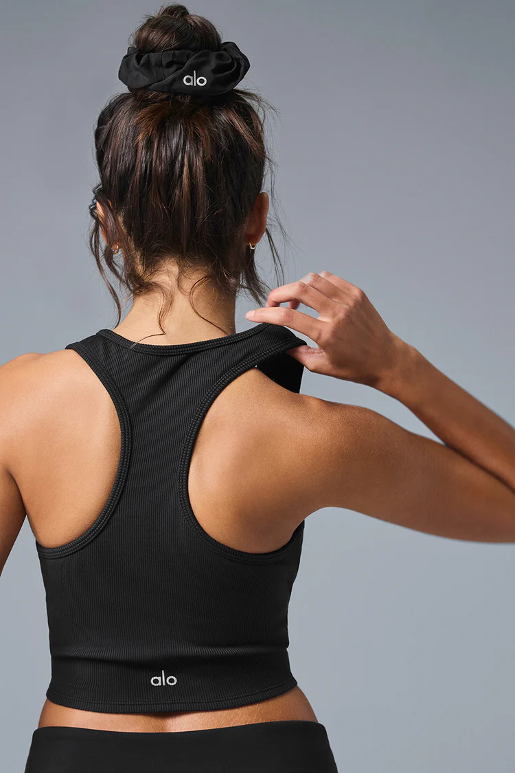 Goddess Ribbed Cropped Racerback Tank - Black | Alo Yoga (US)