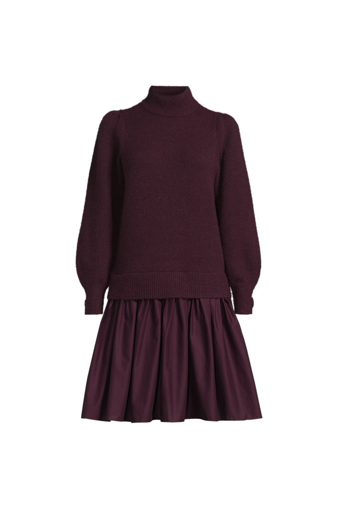 Women's Plus Size Fuzzy Lantern Sleeve Mock Neck Mini Twofer Dress - Lands' End - Red - 1X | Lands' End (US)