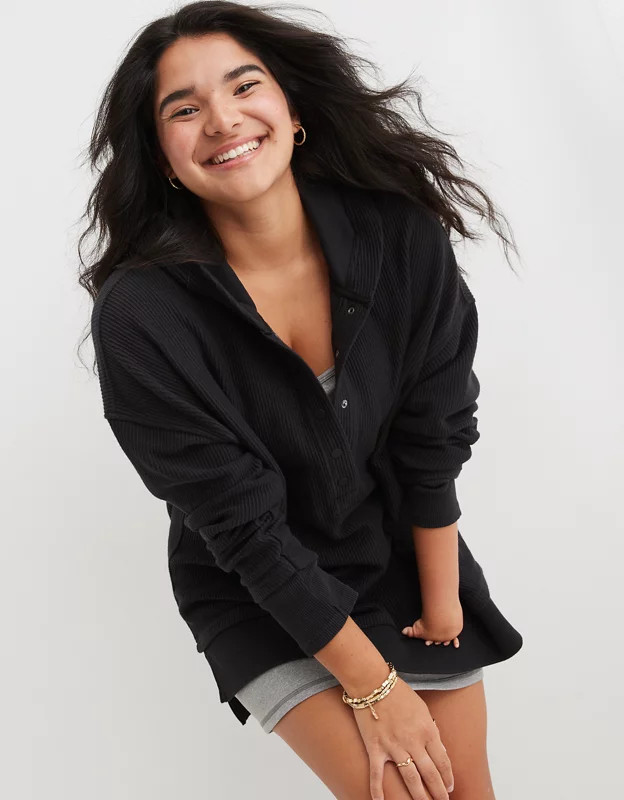 Aerie Textured Henley Hoodie | Aerie