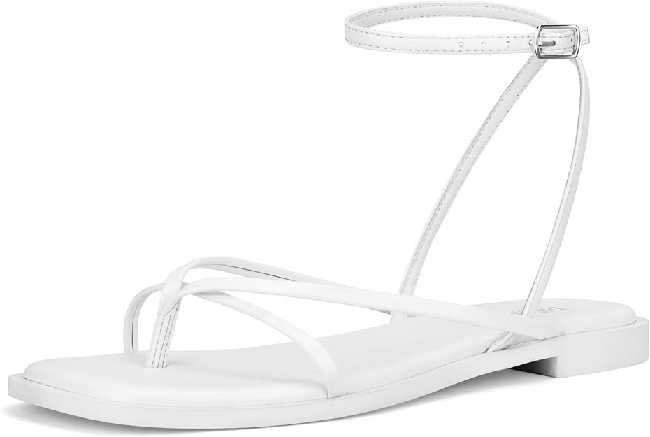 Womens Flats Sandals Square Toe Strappy Ankle Strap Flats | Amazon (US)