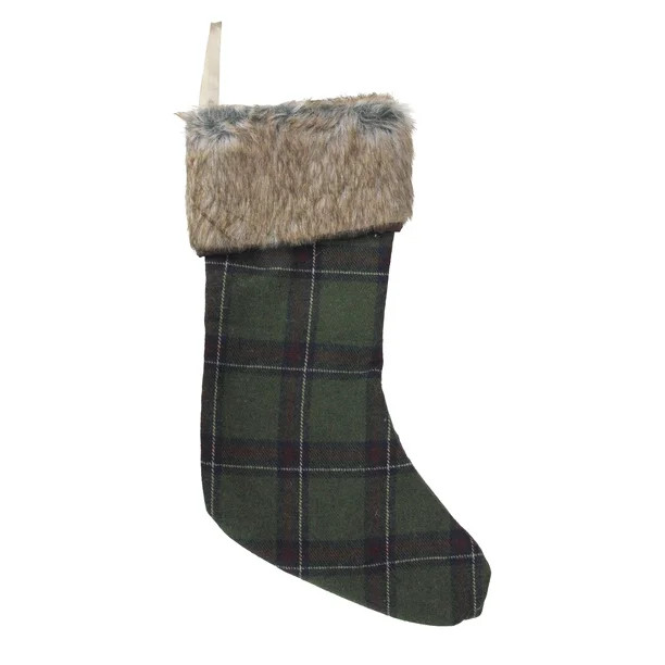17.5" Green and Brown Plaid Christmas Stocking with Cuff - Walmart.com | Walmart (US)
