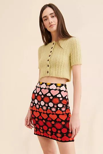 Maeve Hearts Slim Sweater Mini Skirt | Anthropologie (US)
