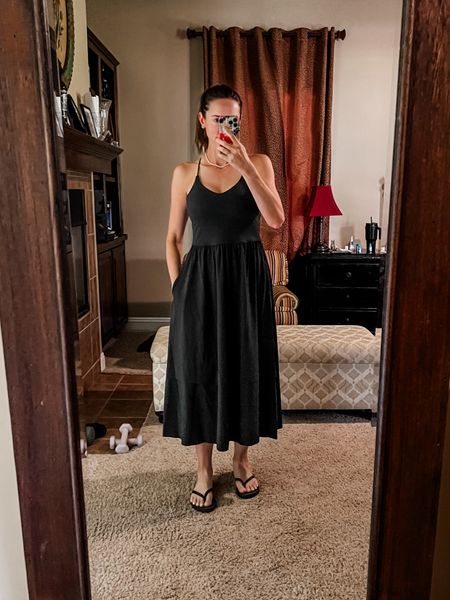 This dress is a 12/10!  I own it in 3 colors.  Built in bra, pockets, lightweight/cool summer fabric, drsss it up or down….

5’9” • Size small • Size 27 

I’m wearing my true size small. 

#LTKActive #LTKStyleTip #LTKOver40