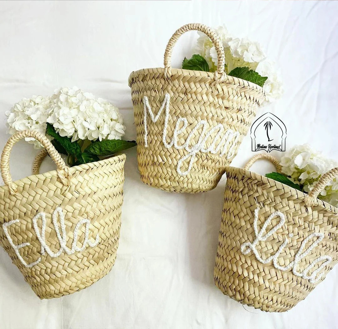 Flower Girl Basket, Personalized Straw Basket Rustic for Wedding Guest - Etsy | Etsy (US)