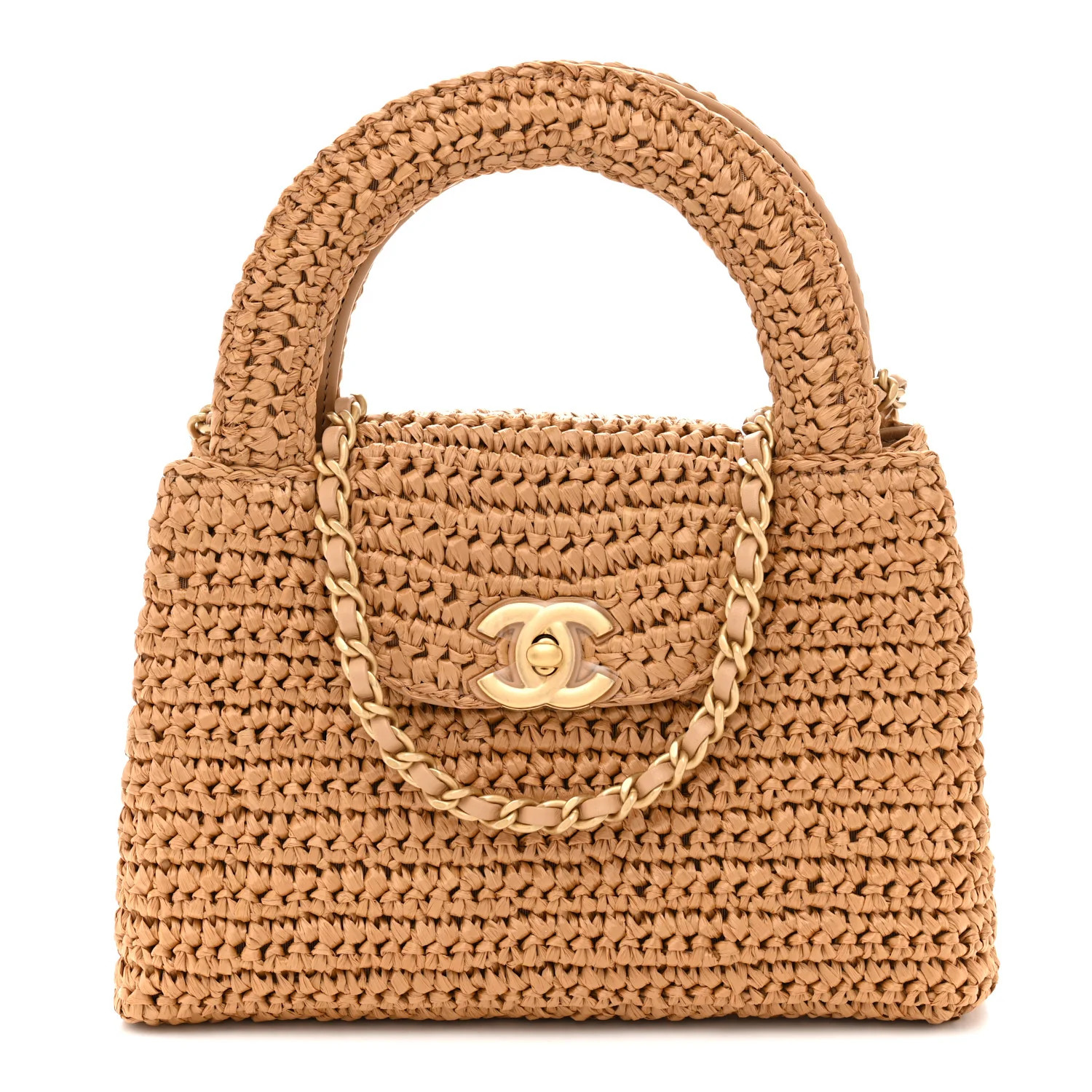 Braided Raffia Nano Kelly Flap Bag Dark Beige | FASHIONPHILE (US)