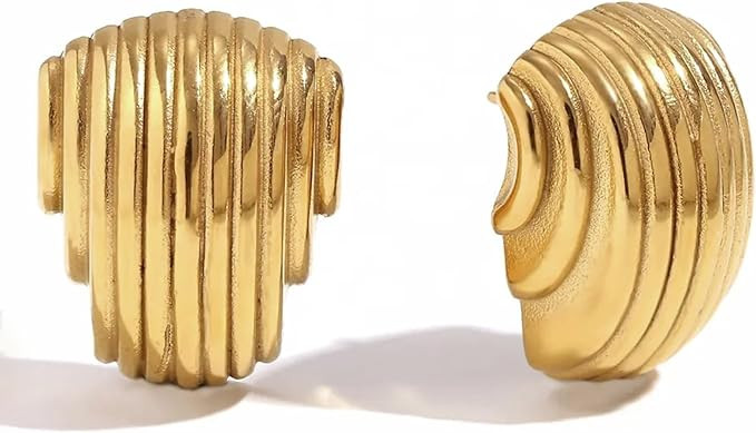Gold Statement Earrings for Women Trendy, Chunky Gold Earrings Big Shell Wings Textured Dome Earr... | Amazon (UK)