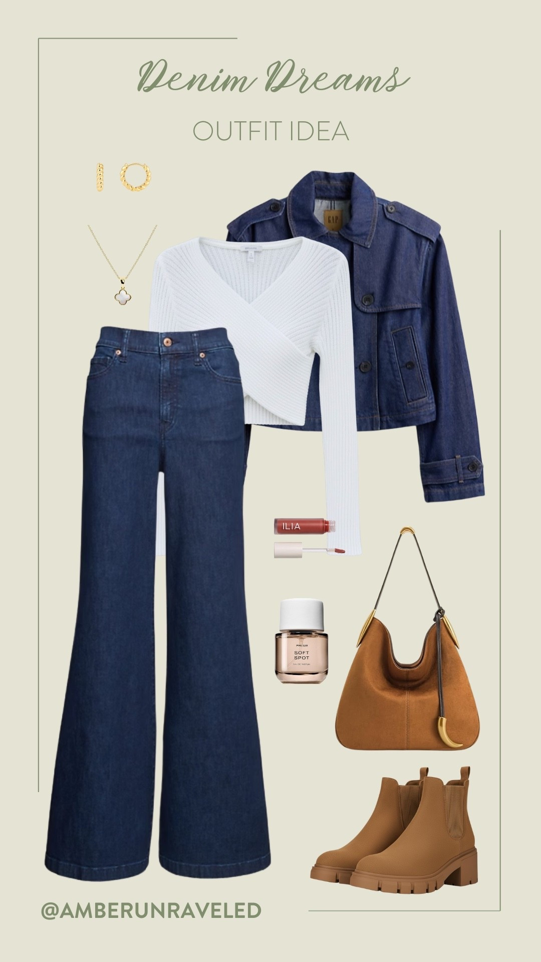 Denim outfit for fall? You got that right! All you need are these classic dark wash flare jeans, a trendy white ribbed wrap top, and a versatile cropped denim jacket. Pair it with comfortable brown Chelsea boots, a stylish hobo bag, and delicate gold jewelry for a perfect everyday outfit.

denim on denim, street style, outfit idea, fall fashion, pinterest vibes, casual chic, vacation inspo, boots season

#LTKSeasonal #LTKU #LTKStyleTip
