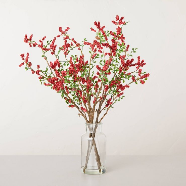 Faux Winterberry Stems Glass Bottle Arrangement - Hearth & Hand™ with Magnolia | Target