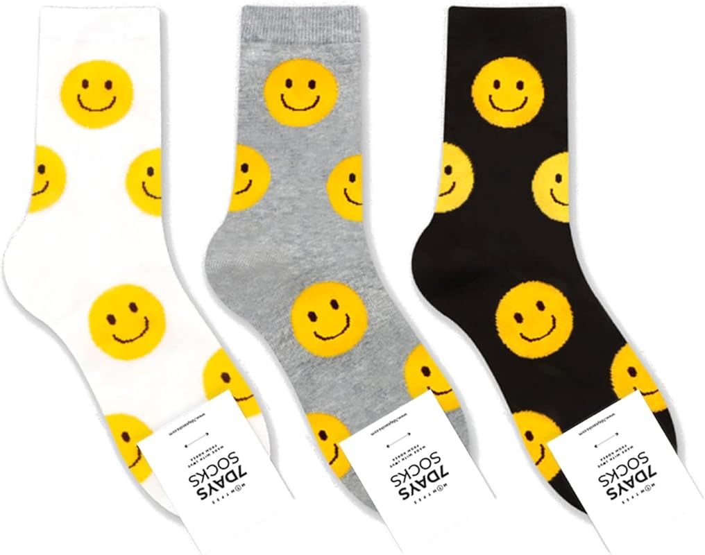 3 Pairs No Show Crew Sock Women's Girl's Non Slip Light Weight Comfortable Smiley Face Flower Hea... | Amazon (US)