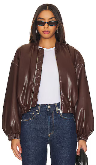 x Rachel Ana Faux Leather Bomber Jacket in Pecan Brown | Revolve Clothing (Global)